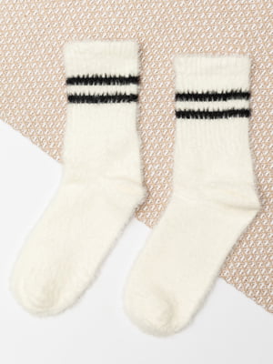 Жіночі вовняні шкарпетки білі зі смужками | 6698653
