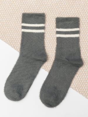Жіночі шерстяні шкарпетки графітового кольору зі смужками | 6698656