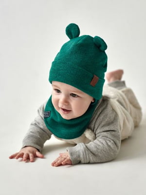 Зелений комплект: шапка з вушками і шарф-хомут | 6701243