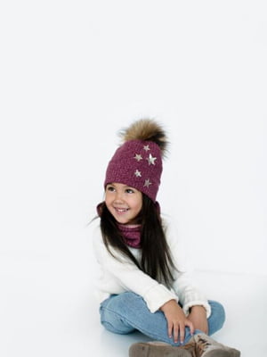 Комплект малинового кольору: шапка з помпоном і шарф | 6701347
