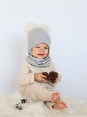 Комплект сірий: шапка і шарф-хомут | 6701365