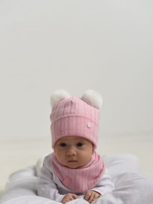 Комплект рожевий: шапка з помпонами і шарф-хомут | 6701462
