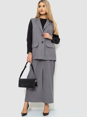 Серый полушерстяной костюм: жилет и юбка-макси | 6702082