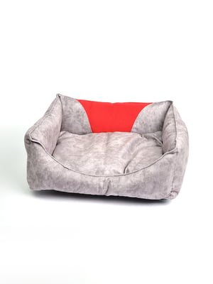 Лежак прямокутний - сірий+червоний, 60х80х24 см | 6702472
