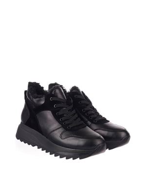 Кожаные комбинированные ботинки черного цвета | 6702869
