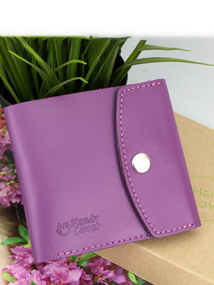 Шкіряний міні-гаманець на кнопці фіолетового кольору | 6702857