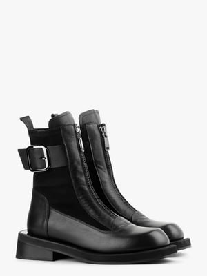 Комбинированные черные ботинки с ремешком | 6702877