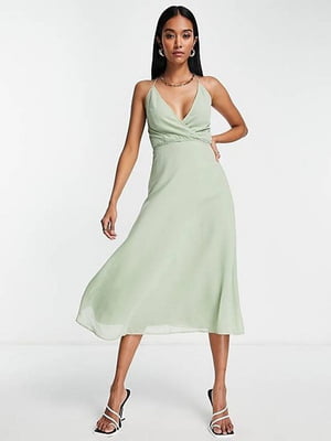 Светло-зеленое платье со шнуровкой на спинке и лифом "на запах" | 6507260