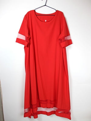 Сукня оверсайз червона з сітчастими вставками | 6698816
