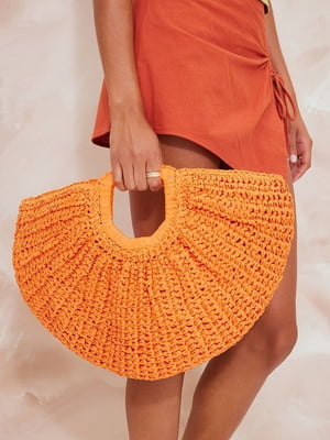 Плетена помаранчева сумка в формі півкола | 6698848
