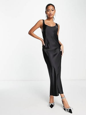 Чорна сукня-міді в білизняному стилі  | 6698886