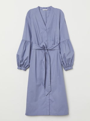 Сукня А-силуету блакитна з пишними рукавами та поясом-зав’язкою | 6698912