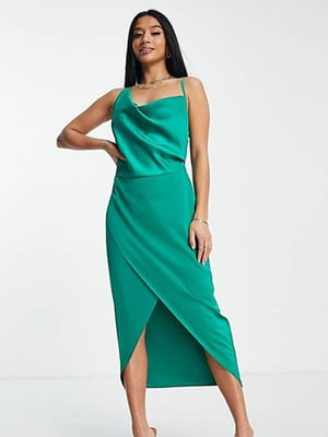 Зелена сукня-міді в білизняному стилі з оригінальним ліфом  | 6699056