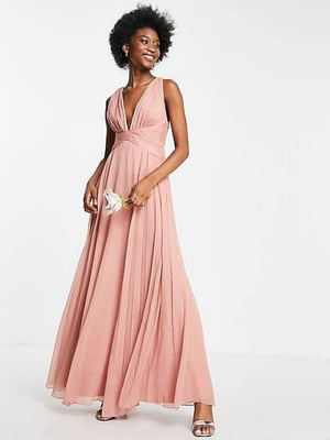 Длинное свободное платье розового цвета с плиссированной юбкой | 6699170