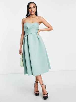 Платье-бюстье зеленое, украшенное складками | 6699381