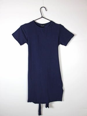 Сукня-футболка синя з відлітним поясом-зав’язкою | 6699414