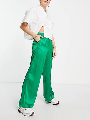 Зелені штани з легкої атласної тканини на резинці | 6699468