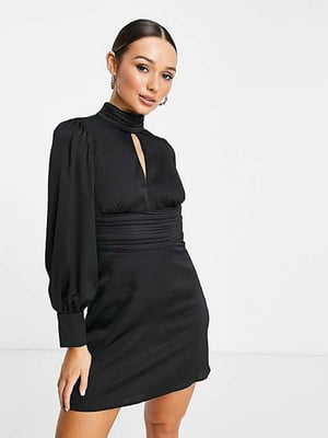 Чорна міні-сукня з відкритою спинкою та бантом-зав’язкою | 6699494