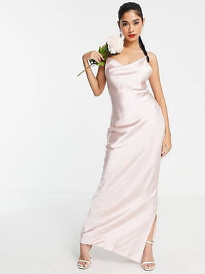Розовое платье-макси со шнуровкой на открытой спинке и разрезом на ножке | 6699497