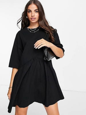 Свободное платье-мини черного цвета | 6699516