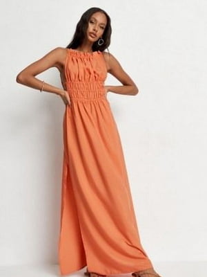 Сукня-сарафан помаранчева з оригінальним ліфом та розрізами по бокам | 6699554