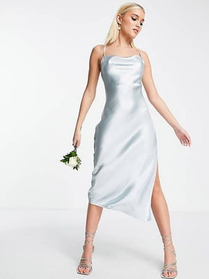 Платье в бельевом стиле голубое с разрезом на ножке | 6699726