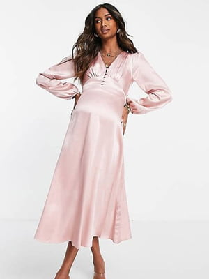 Рожева вільна сукня для вагітних з гудзиками на ліфі | 6699731