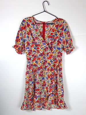 Сукня А-силуету в різнокольоровий квітковий принт, прикрашена оборкою | 6699757
