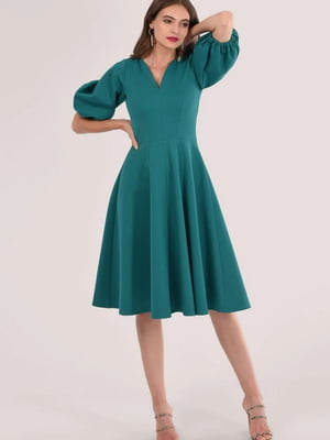 Сукня А-силуету зелена з рукавами-балонами | 6699910
