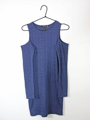 Синя меланжева сукня з вирізами на плечах | 6699980