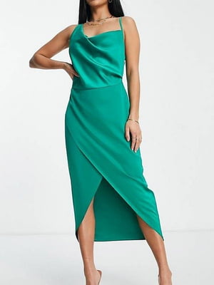 Зелена сукня-міді в білизняному стилі з оригінальним ліфом  | 6700101