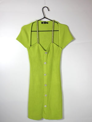 Облягаюча салатова сукня в рубчик з ліфом оригінального дизайну | 6700109