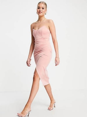 Сукня-бюстьє рожева з розрізом спереду | 6700257