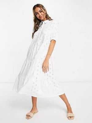 Сукня-міді А-силуету біла з вишивкою | 6700302