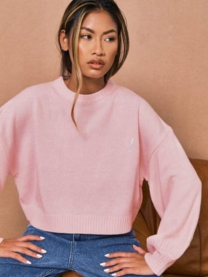 Рожевий укорочений светр з принтом | 6700316