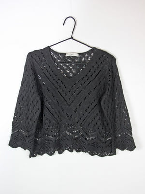 В'язаний чорний светр з V-подібним вирізом | 6700328