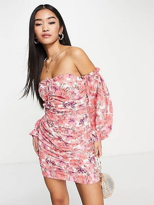 Облегающее драпированное платье цветочной расцветки | 6700401