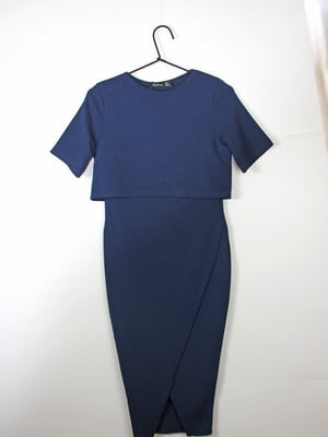 Сукня-футляр синя, стилізована під подвійний крій | 6700432