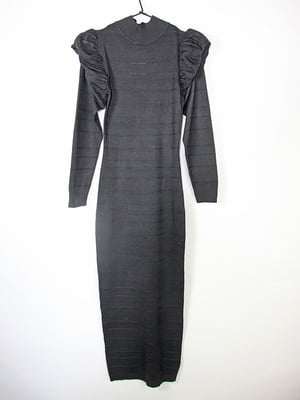 Довга чорна сукня із зібраними рукавами | 6700468