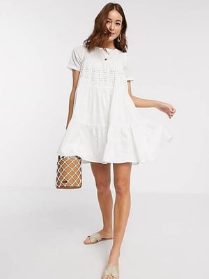 Свободное белое платье-мини с вышивкой | 6700500