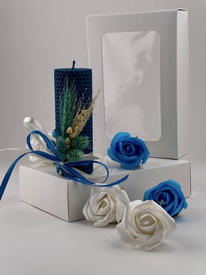 Подарунковий набір: свічка ручної роботи та мильні троянди | 6703519