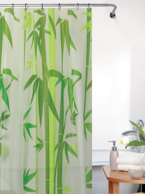 Шторка для ванної та душу  Alen (240х200 см) біло-зеленого кольору в рослинний принт | 6703535