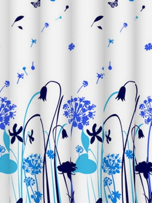 Шторка для ванни і душа  Wild Flowers Blue (180х200 см) біла в квітковий малюнок | 6703545