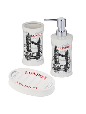 Набір керамічних аксесуарів  для ванної кімнати LONDON: мильниця, стакан, дозатор для рідкого мила | 6703702