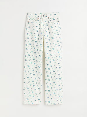 Прямые белые джинсы в цветочный принт | 6696409