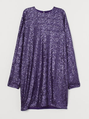 Сукня фиолетова з паєтками з довгим рукавом | 6705015