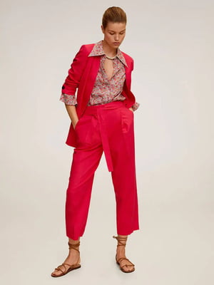 Укорочені рожеві штани з льону | 6705018