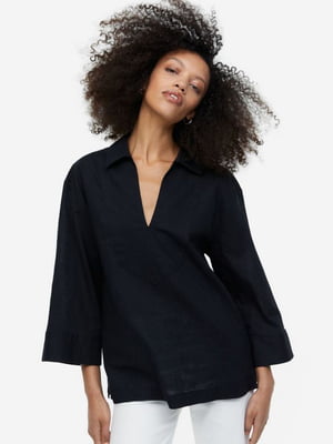 Льняна чорна блуза | 6705241