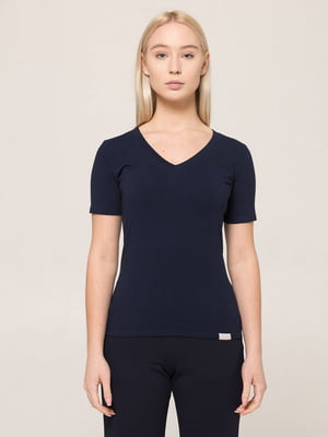 Базова темно-синя футболка преміальної якості V-neck EL | 6704263