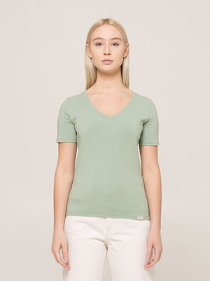 Базова футболка фісташкового кольору преміальної якості V-neck EL | 6704264